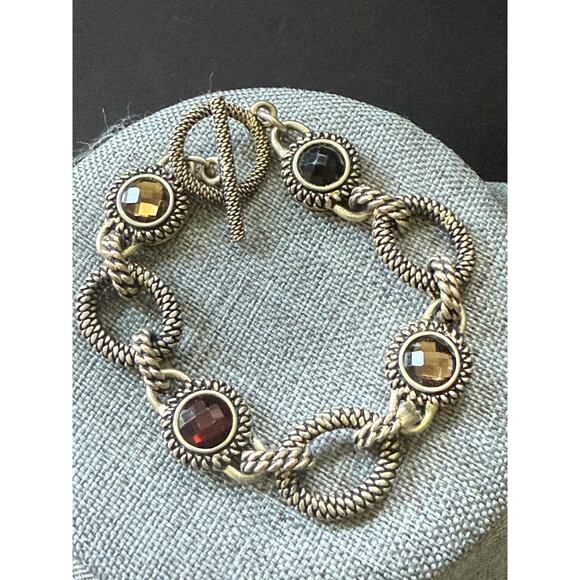 LIA SOPHIA "Cassava" Gold Tone Basket Weave Rhinestone Toggle Clasp Bracelet - Picture 1 of 5